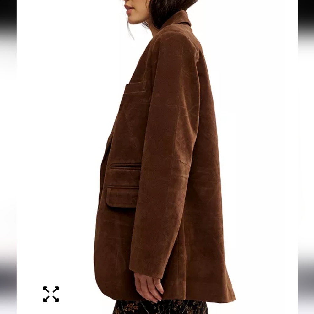 Free People Paper Cut Vegan Suede Blazer New Brown Size S (Oversized) - Picture 10 of 11